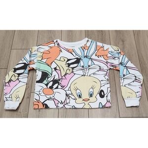 Looney Tunes Cropped‎ Sweatshirt Women's Medium Bugs Bunny Tweety Sylvester